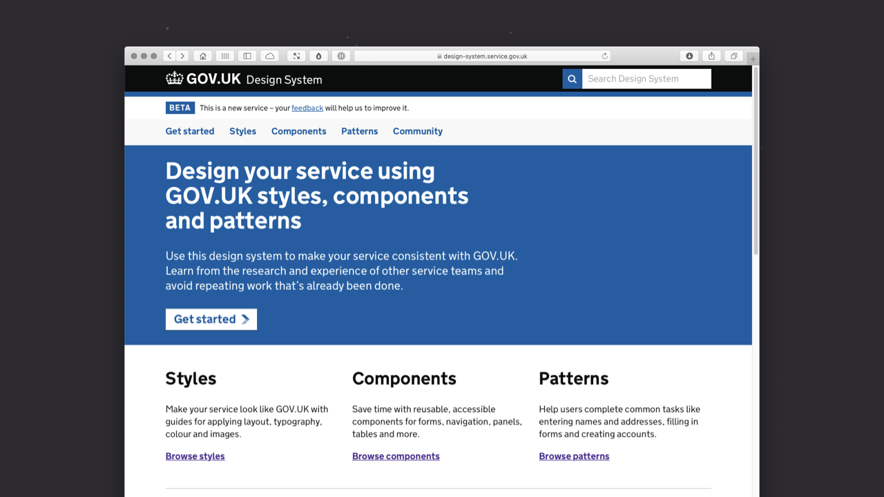 The GOV.UK Design System, published in the open, is home to a wealth of information.