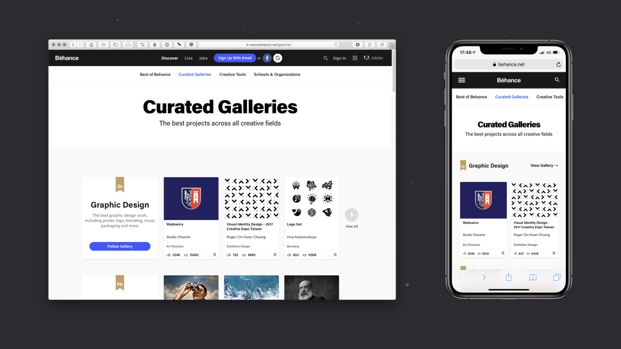 Behance · Curated Galleries: Desktop and Mobile View